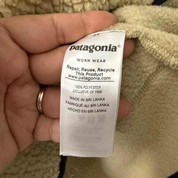 Patagonia Beige Navy Deep Pile Sherpa Fleece 1/2 Zip Pullover Sweater Mens XS - Picture 5 of 6